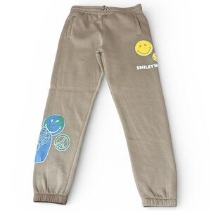 SmileyWorld Mens Joggers Graphic Sweatpants  Tan Size Medium